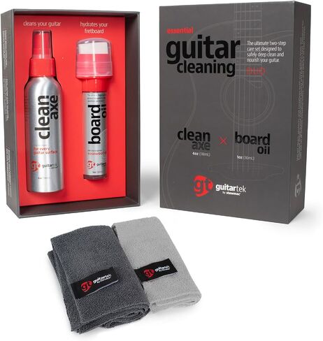 GuitarTek Essential Guitar Cleaning Duo Set, Premium Guitar Care Gift Set with Guitar Cleaner, Fretboard Conditioning Oil & 2 Microfiber Cloths in Kuwait