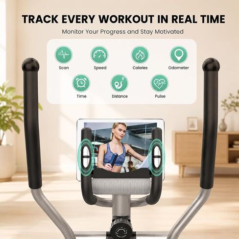 THERUN Elliptical Machine for Home, Hyper-Quiet Elliptical Exercise Machine, Compact Elliptical Trainer w/16 Levels Adjustable Resistance, 13.2LBS Flywheel, Pulse Sensor, LCD Monitor in Kuwait