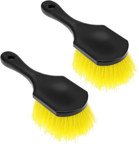 QWORK 8" Utility Scrub Brush with Plastic Handle and Yellow Polypropylene Bristles, 2 Pack Multi-Purpose Cleaning Tool for Wheels and Tires in Kuwait