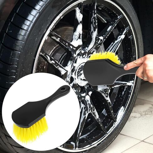 QWORK 8" Utility Scrub Brush with Plastic Handle and Yellow Polypropylene Bristles, 2 Pack Multi-Purpose Cleaning Tool for Wheels and Tires in Kuwait