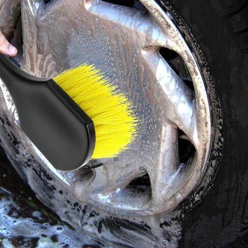 QWORK 8" Utility Scrub Brush with Plastic Handle and Yellow Polypropylene Bristles, 2 Pack Multi-Purpose Cleaning Tool for Wheels and Tires in Kuwait
