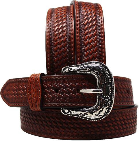 CHALLENGER 38 Western 1-3/4" Tapered Basket Weave Full-Grain Brown Leather Belt 26RS09T in Kuwait