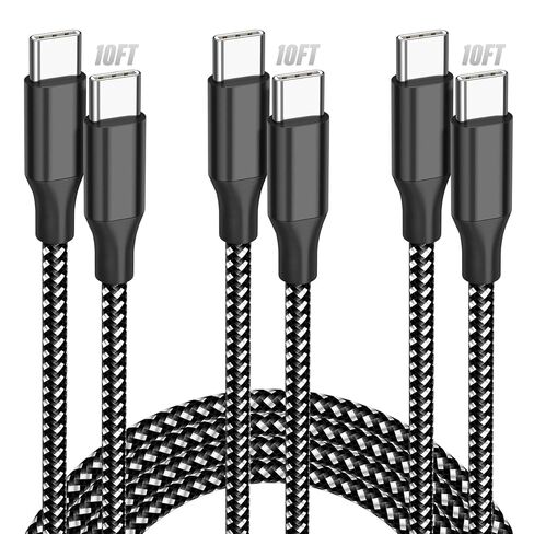 SwaggWood USB C to USB C Cable, 3-Pack 10FT 60W USBC Fast Charging Cable Nylon Braided Type C Charger Cord for iPhone 17/16/15/iPad Pro/MacBook Air and More in Kuwait