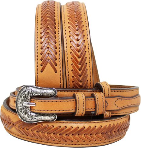 CHALLENGER 40 Western 1-1/2" Wide Ranger Arrow Laced Full-Grain Tan Leather Belt 26RS14R in Kuwait