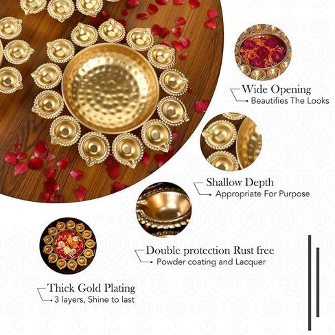 Diya Shape Flower Decorative Urli Bowl For Home Handcrafted Bowl For Floating Flowers And Tea Light Candles Home,Office And Table Decor Diwali Decoration Items For Home Gold (14 INCH) in Kuwait