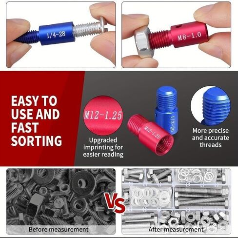 Nut and Bolt Thread Checker, 26 Male/Female Gauges, 14 Standard (Inch) & 12 Metric Sizes, Fast Bolt Size Finder with Double-Sided Laser Marking, Aluminum Thread Identifier Gauge in Kuwait
