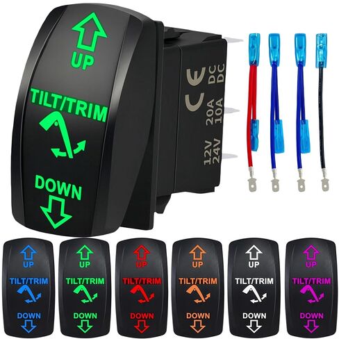 Marine Tilt Trim Rocker Switch 12V-24V, Heavy Duty 7 Pin DPDT 3 Position (ON)-Off-(ON) Waterproof Momentary Switch, Boat Control Trim Up Down Toggle Switch with Jumper Wires & LED Indicator (Red) in Saudi Arabia