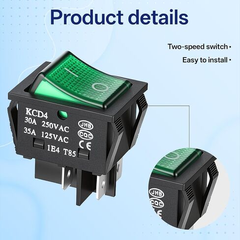 2 حزمة DPST KCD4 الروك التبديل 30A 250V، 4 دبوس 2 موقف تبديل التبديل الأخضر مضاء، 120V ON قبالة الروك مفاتيح الثقيلة T125، الأخضر in Kuwait