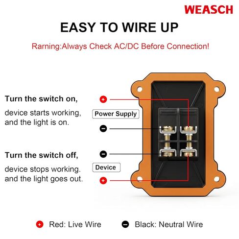 IP66 Waterproof Rocker Switch with Red Indicator Light, Heavy Duty 20A 125V 16A 250V, ON Off DPST 4-Pin, for Automotive Marine Boat Outdoor Equipment in Kuwait