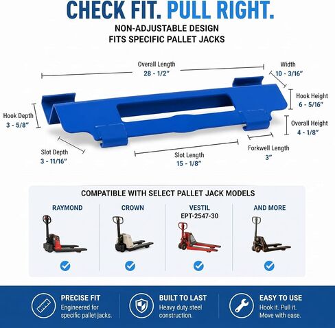 Zonon Steel غير قابل للتعديل Pallet Jockey Puller 10-3 / 16 ″ x 28-1 / 2 ″ x 4-1 / 8 ″ 4000 رطل سعة شاحنة البليت الكهربائية الثقيلة مرفق لوضع ورفع رصيف المستودعات in Kuwait