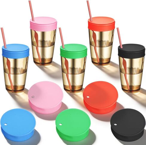 5Pcs Drink Lids Protection Cover, Silicone Cup Lids with Straw Hole, Reusable Drink Protector for Beverage Safety for Parties, Bars, Clubs, and College Girls in Kuwait