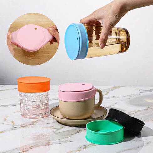 5Pcs Drink Lids Protection Cover, Silicone Cup Lids with Straw Hole, Reusable Drink Protector for Beverage Safety for Parties, Bars, Clubs, and College Girls in Kuwait