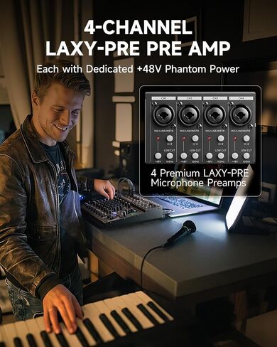 لوحة صوت دونر DAM1000 ذات 10 قنوات تناظرية DJ Audio Mixer، مع 4 ميكروفون LAXY-PRE ممتاز، مضخم طاقة فانتوم 48 فولت، BT 5.3، معدل عينة 48 كيلو هرتز 24 بت in Kuwait