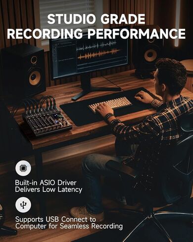 لوحة صوت دونر DAM1000 ذات 10 قنوات تناظرية DJ Audio Mixer، مع 4 ميكروفون LAXY-PRE ممتاز، مضخم طاقة فانتوم 48 فولت، BT 5.3، معدل عينة 48 كيلو هرتز 24 بت in Kuwait