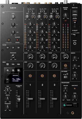 AlphaTheta DJM-V5-3-Channel DJ Professional DJ Mixer مع 4-Band EQ | صوت وتأثيرات وتحكم مستوحى من DJM-V10 في خلاط DJ مدمج ثلاثي القنوات. in Kuwait