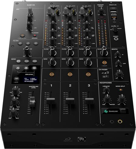 AlphaTheta DJM-V5-3-Channel DJ Professional DJ Mixer مع 4-Band EQ | صوت وتأثيرات وتحكم مستوحى من DJM-V10 في خلاط DJ مدمج ثلاثي القنوات. in Kuwait