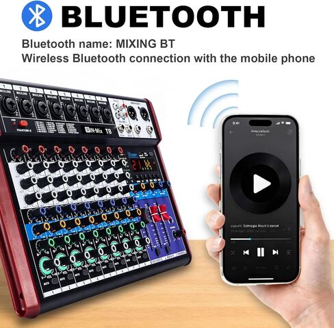 جهاز مزج الصوت W IN-MIX ذو 8 قنوات - بلوتوث/USB، فانتوم 48 فولت، 24 مؤثر DSP للدي جي، البودكاست، البث المباشر، الكاريوكي in Kuwait