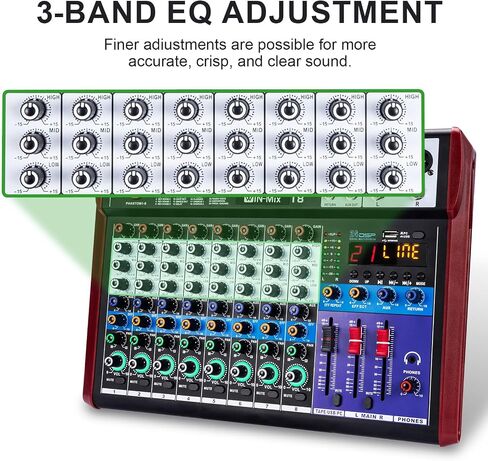 جهاز مزج الصوت W IN-MIX ذو 8 قنوات - بلوتوث/USB، فانتوم 48 فولت، 24 مؤثر DSP للدي جي، البودكاست، البث المباشر، الكاريوكي in Kuwait