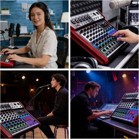 جهاز مزج الصوت W IN-MIX ذو 8 قنوات - بلوتوث/USB، فانتوم 48 فولت، 24 مؤثر DSP للدي جي، البودكاست، البث المباشر، الكاريوكي in Kuwait