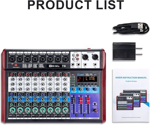 جهاز مزج الصوت W IN-MIX ذو 8 قنوات - بلوتوث/USB، فانتوم 48 فولت، 24 مؤثر DSP للدي جي، البودكاست، البث المباشر، الكاريوكي in Kuwait