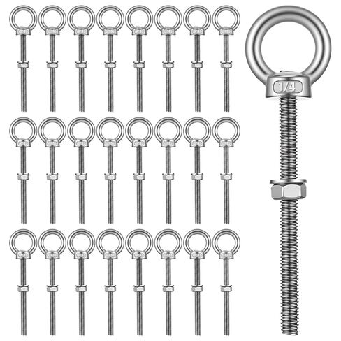 25pcs Eye Bolt Stainless Steel Marine Grade Threaded Eyebolts 1/4"x3.54" Lifting Rings Threaded Eyebolts with Nuts Washers Silver for Hanging Item in Saudi Arabia