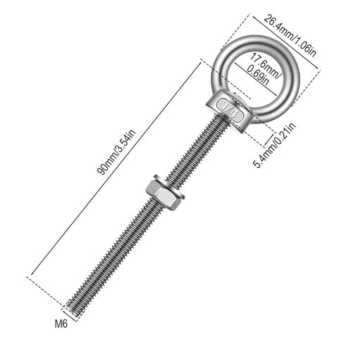 25pcs Eye Bolt Stainless Steel Marine Grade Threaded Eyebolts 1/4"x3.54" Lifting Rings Threaded Eyebolts with Nuts Washers Silver for Hanging Item in Saudi Arabia
