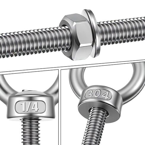 25pcs Eye Bolt Stainless Steel Marine Grade Threaded Eyebolts 1/4"x3.54" Lifting Rings Threaded Eyebolts with Nuts Washers Silver for Hanging Item in Saudi Arabia