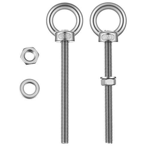 25pcs Eye Bolt Stainless Steel Marine Grade Threaded Eyebolts 1/4"x3.54" Lifting Rings Threaded Eyebolts with Nuts Washers Silver for Hanging Item in Saudi Arabia