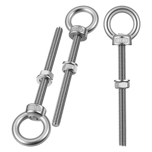 25pcs Eye Bolt Stainless Steel Marine Grade Threaded Eyebolts 1/4"x3.54" Lifting Rings Threaded Eyebolts with Nuts Washers Silver for Hanging Item in Saudi Arabia