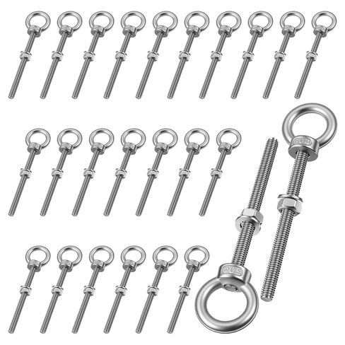 25pcs Eye Bolt Stainless Steel Marine Grade Threaded Eyebolts 1/4"x3.54" Lifting Rings Threaded Eyebolts with Nuts Washers Silver for Hanging Item in Saudi Arabia