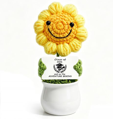 Crochet Crochet Sunflower Class من 2025 هدية التخرج للنساء والرجال والأصدقاء والأبناء والبنات | خريجي الكلية والماجستير تذكار ، ديكور عباد الشمس ، إلهامي كروشيه زهور هدية 2025 in Kuwait