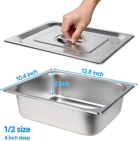 4 Pack Hotel Pans with Lids,1/2 Half Size 4 Inch Deep Stainless Steel Steam Table Pan,Half Pans with Lids Commercial Food Pans for Catering,Buffet, Restaurant,Home Use in Kuwait