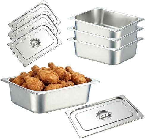 4 Pack Hotel Pans with Lid,Stainless Steam Hotel Pan 1/2 Half Size, 4'' Deep Stainless Steel Food Pan for Steam Table,Home, Party, Restaurant, Hotel, Buffet in Kuwait