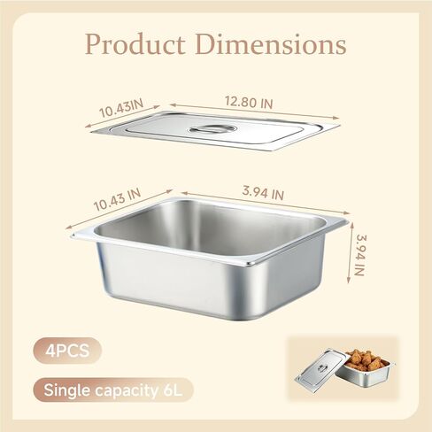 4 Pack Hotel Pans with Lid,Stainless Steam Hotel Pan 1/2 Half Size, 4'' Deep Stainless Steel Food Pan for Steam Table,Home, Party, Restaurant, Hotel, Buffet in Kuwait