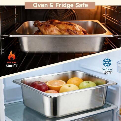 4 Pack Hotel Pans with Lid,Stainless Steam Hotel Pan 1/2 Half Size, 4'' Deep Stainless Steel Food Pan for Steam Table,Home, Party, Restaurant, Hotel, Buffet in Kuwait