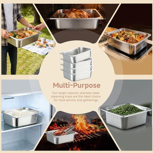 4 Pack Hotel Pans with Lid,Stainless Steam Hotel Pan 1/2 Half Size, 4'' Deep Stainless Steel Food Pan for Steam Table,Home, Party, Restaurant, Hotel, Buffet in Kuwait