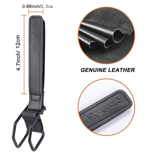 Vigorport Baby Stroller Hooks for Hanging Diaper Bags, Genuine Leather Stroller Organizer Clip for Purse Shopping, Wonderfold Wagon, Snap and Go Stroller Accessories (Normal, Black) in Saudi Arabia