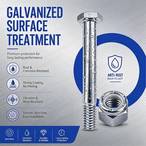 8-Set Caster Wheel Bolts and Nuts,5/16"-18x2-1/5,Carbon Steel Galvanized, hex Head Screw with 1/2" Lock Keyway, Replacement Hardware for Handcarts, Dollies and Utility Carts. in Kuwait