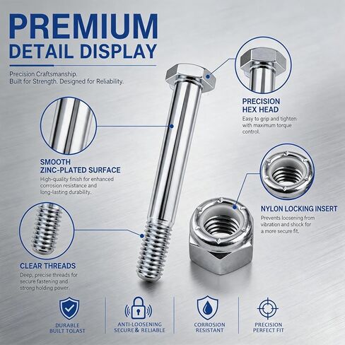 8-Set Caster Wheel Bolts and Nuts,5/16"-18x2-1/5,Carbon Steel Galvanized, hex Head Screw with 1/2" Lock Keyway, Replacement Hardware for Handcarts, Dollies and Utility Carts. in Kuwait
