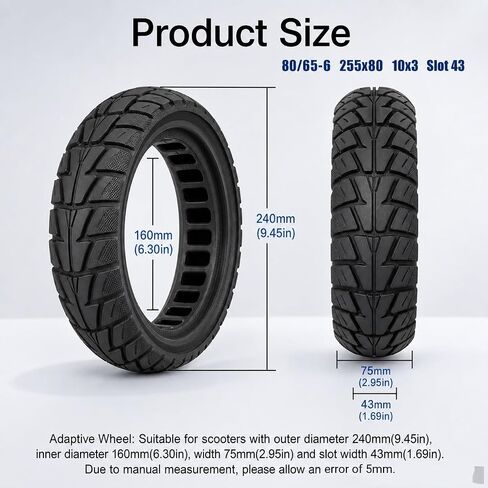 قطعتان 10x3.0 255x80 (80/65-6) إطار صلب، إطارات سكوتر كهربائية 10 بوصات 10 × 3.0 إطارات صلبة أمامية أو خلفية بديلة من المطاط الصلب متوافقة مع إطار سكوتر كهربائي 10x3.0 (أسود) in Kuwait