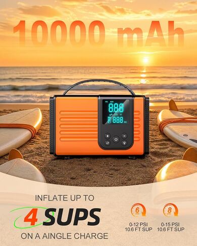 50PSI Paddle Board Electric Pump, 10000mAh SUP Pump with Inflation & Deflation, Rechargeable Paddleboard Pump with Auto-Off, 12V DC & Type-C Air Pump for Paddle Boards, Kayaks, Car Tires in Kuwait