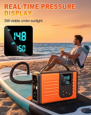 50PSI Paddle Board Electric Pump, 10000mAh SUP Pump with Inflation & Deflation, Rechargeable Paddleboard Pump with Auto-Off, 12V DC & Type-C Air Pump for Paddle Boards, Kayaks, Car Tires in Kuwait