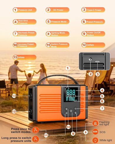 50PSI Paddle Board Electric Pump, 10000mAh SUP Pump with Inflation & Deflation, Rechargeable Paddleboard Pump with Auto-Off, 12V DC & Type-C Air Pump for Paddle Boards, Kayaks, Car Tires in Kuwait