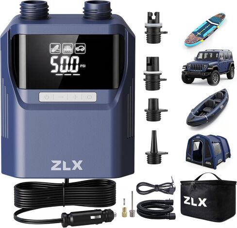 مضخة لوح التجديف ZLX، مضخة SUP 50 رطل لكل بوصة مربعة مع موصل سيارة 12 فولت تيار مستمر - بدون بطارية، نفخ مزدوج المرحلة عالي الضغط وملحقات لوح التجديف للنفخ، قوارب الكاياك، القوارب، الخيمة، مراتب الهواء in Kuwait