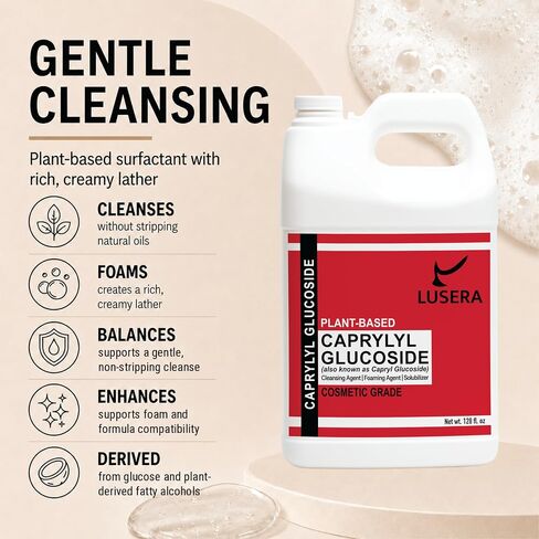 Caprylyl Glucoside Surfactant (Capryl Glucoside) 128 fl oz, Cosmetic Grade Plant-Based Cleansing Agent, Sulfate-Free Foam Booster & Essential Oil Solubilizer for DIY Formulation in Kuwait