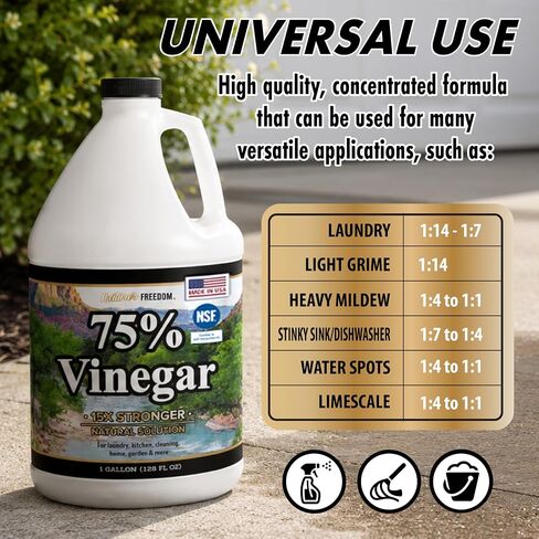Nature's Freedom 75% خل مركّز - منظف قوي صناعي للغالون للمنزل والحديقة والأسطح الخارجية، معتمد من NSF in Kuwait