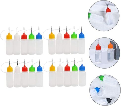 jojofuny 20 Pack 30ml Refillable Plastic Glue Squeeze Bottles with Needle Tip and Caps, Semi- Liquid Dispensing Applicator Bottles for Industrial and Craft Use Random Color in Kuwait