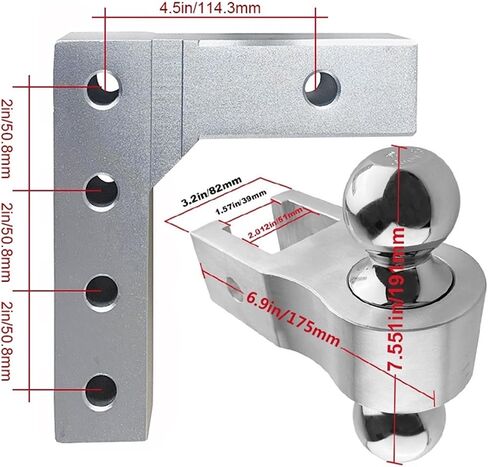Aluminum 4 Levels Adjustable 6" Trailer Raise Drop W/Tow Hook Double Ball Mount 2 Inch Standard Receiver Parts in Kuwait