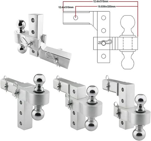 Aluminum 4 Levels Adjustable 6" Trailer Raise Drop W/Tow Hook Double Ball Mount 2 Inch Standard Receiver Parts in Kuwait