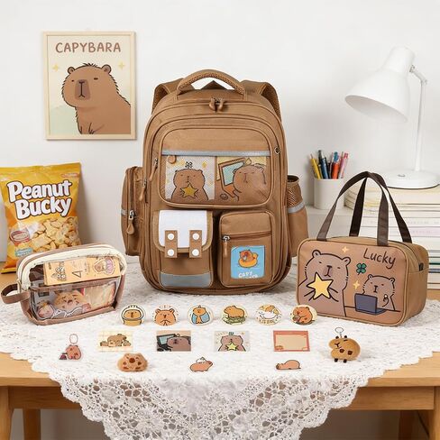 Capybara Backpack Mochila Capybara Cute Kawaii Kapibara Daypack Funny Going Out Cartoon Laptop Travel Casual Bag(Khaki,Medium) in Saudi Arabia